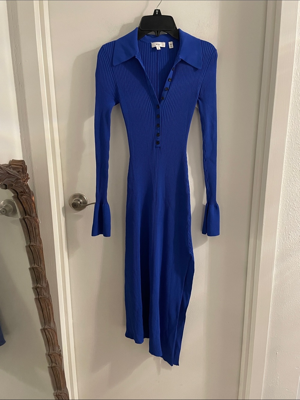 A.L.C. XS Blue Lance Ribbed Polo Collar Henley Neck Asymmetrical hem Dress